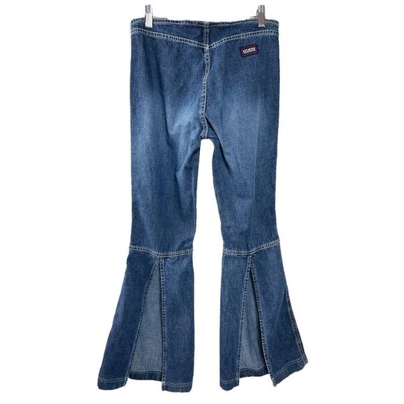 Vintage 90s Y2K Guess Jeans 28 Mid-Rise Flare  Split Hem Retro Hippie Boho - Picture 1 of 9
